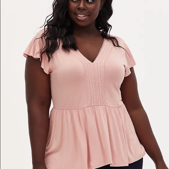 Torrid SUPER SOFT PEACH LACE TRIM BABYDOLL TOP - Picture 2 of 3